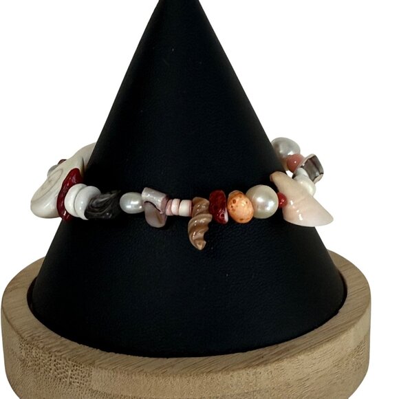 Seashell Pearl Whimsy Boho Beach Charm Bracelet Unique Ocean Inspired Jewelry - Picture 1 of 5